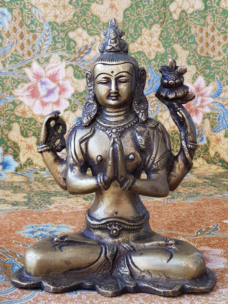 Prachtig antiek Oosters brons beeld van Boeddha 16,3 cm., Antiek en Kunst, Kunst | Niet-Westerse kunst, Ophalen of Verzenden