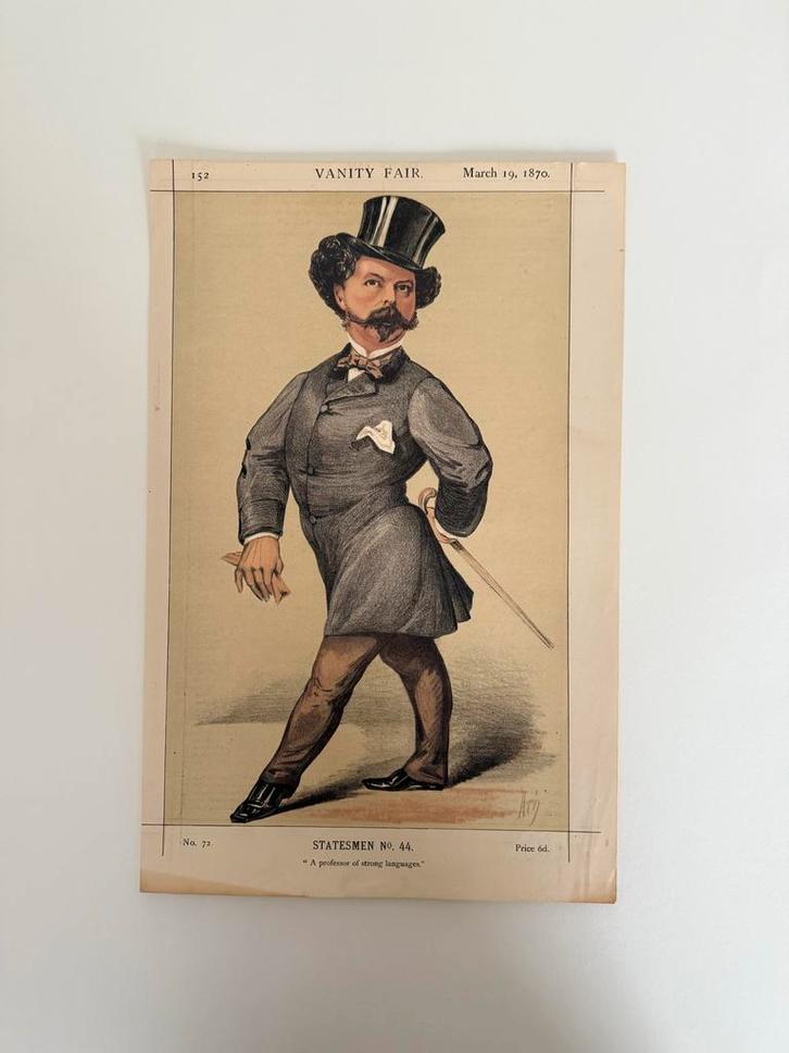 Vanity Fair 1870 Kunstprint "Statesmen No. 44" Gesigneerd, Antiek en Kunst, Kunst | Etsen en Gravures, Ophalen of Verzenden