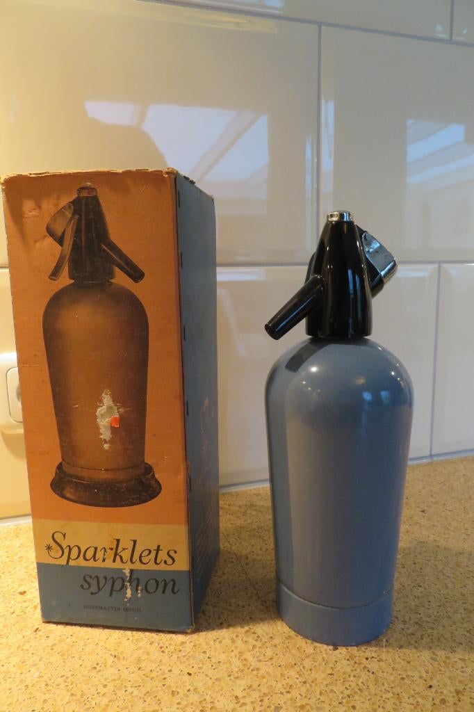 Leuke sodafles spuitwaterfles BOC Sparklets blauw zwarte dop, Antiek en Kunst, Ophalen of Verzenden