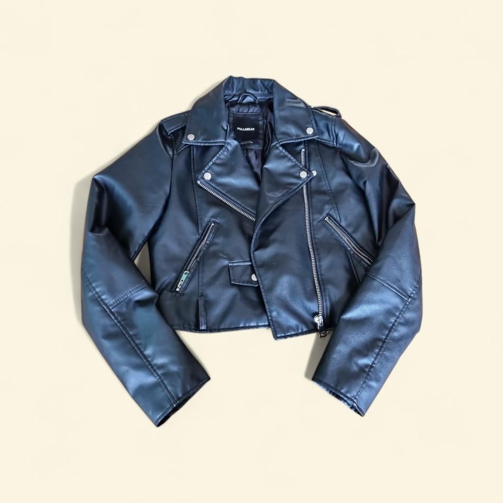 leren jas pull&bear, maat M, Zwart, Pull&bear, Gedragen, Ophalen