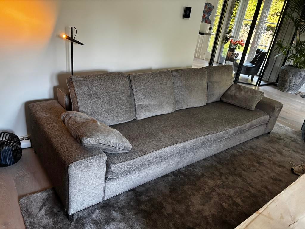 Minotti Hamilton bank 3 meter grijs stof, Huis en Inrichting, Ophalen, 300 cm of meer, Zo goed als nieuw, Rechte bank
