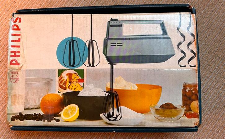 Vintage Philips handmixer retro compleet in doos, Witgoed en Apparatuur, Keukenmixers, Gebruikt, Ophalen of Verzenden