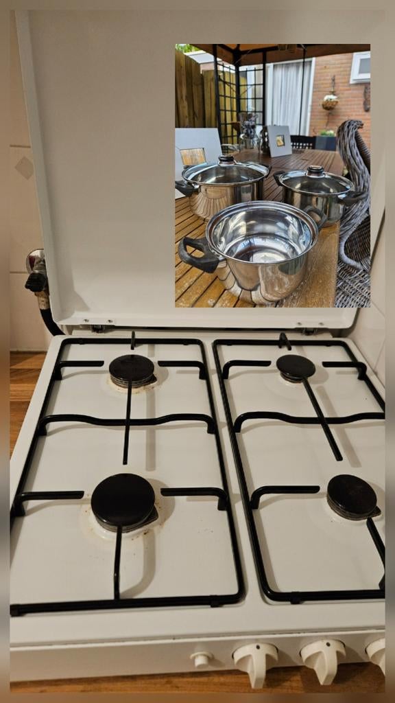 Gaskookplaat 4-pits met pannenset, Witgoed en Apparatuur, Kookplaten, Ophalen, Gebruikt, 4 kookzones, Gas