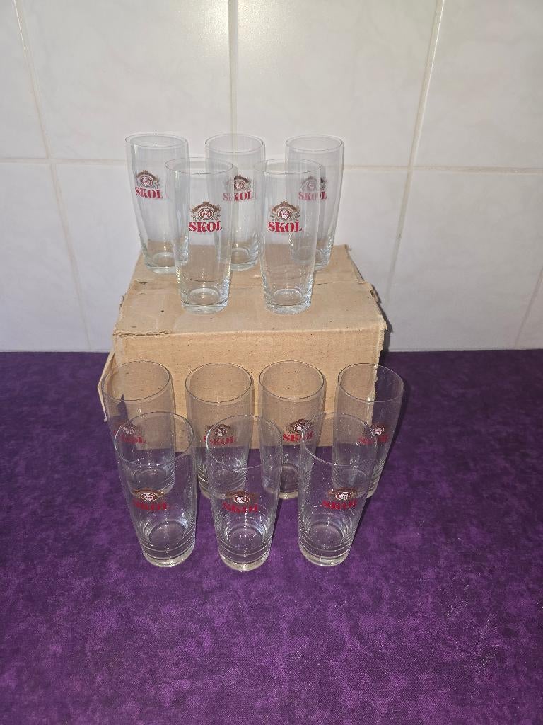 12 Skol bierglazen, Verzamelen, Ophalen of Verzenden, Zo goed als nieuw, Bierglas