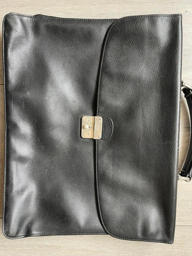 Te koop: leren aktetas, Longchamp, zwart, goede staat, Ophalen of Verzenden, Zo goed als nieuw, Zwart, Handtas