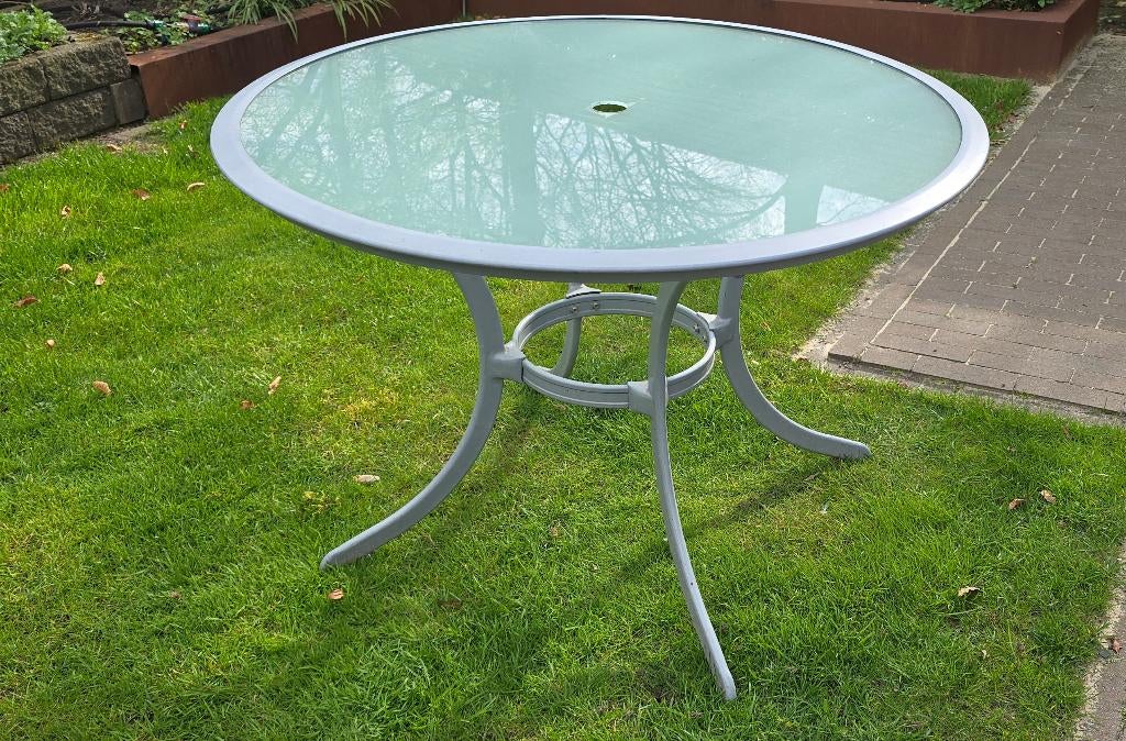Tuintafel rond 110cm, Ophalen, Gebruikt, Rond, Aluminium