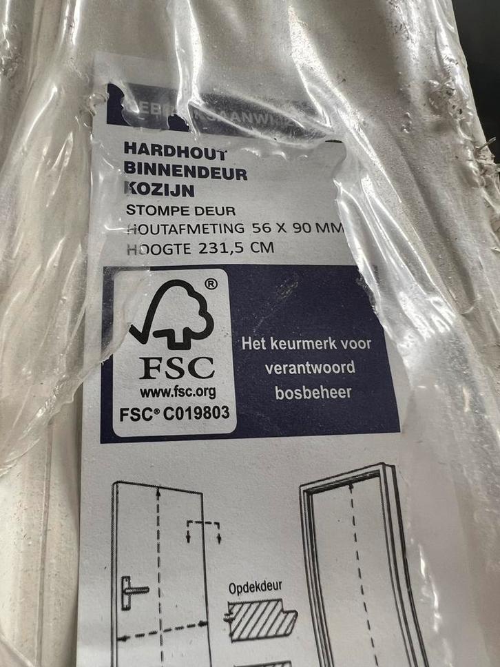 Nieuw hardhouten binnendeur kozijn, FSC-gecertificeerd, Doe-het-zelf en Verbouw, Deuren en Horren, Nieuw, Binnendeur, 215 cm of meer