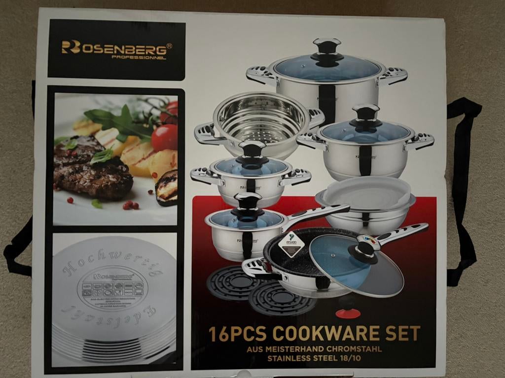 Pannenset nieuw! 16 delig!, Huis en Inrichting, Nieuw, Pannenset, Ophalen of Verzenden, Rvs