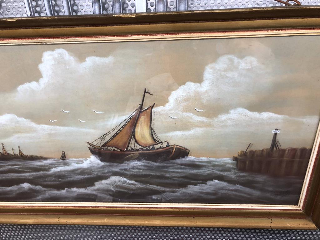 Antiek schilderij havengezicht Casper, Ophalen of Verzenden