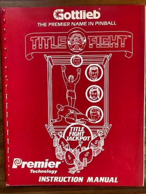 GOTTLIEB TITLE FIGHT INSTRUCTION MANUAL, Verzamelen, Automaten | Flipperkasten, Elektronisch, Zo goed als nieuw, Flipperkast, Gottlieb