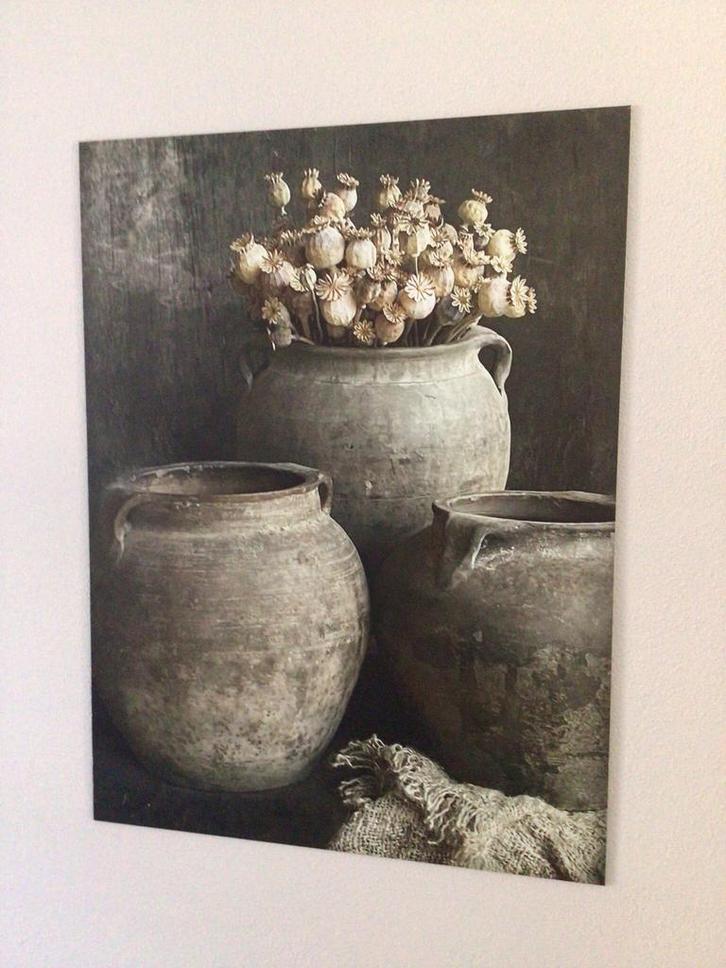 Wanddeco stoere, sobere kruiken, sleetse kleuren, spatscherm, Huis en Inrichting, Woonaccessoires | Overige, Zo goed als nieuw