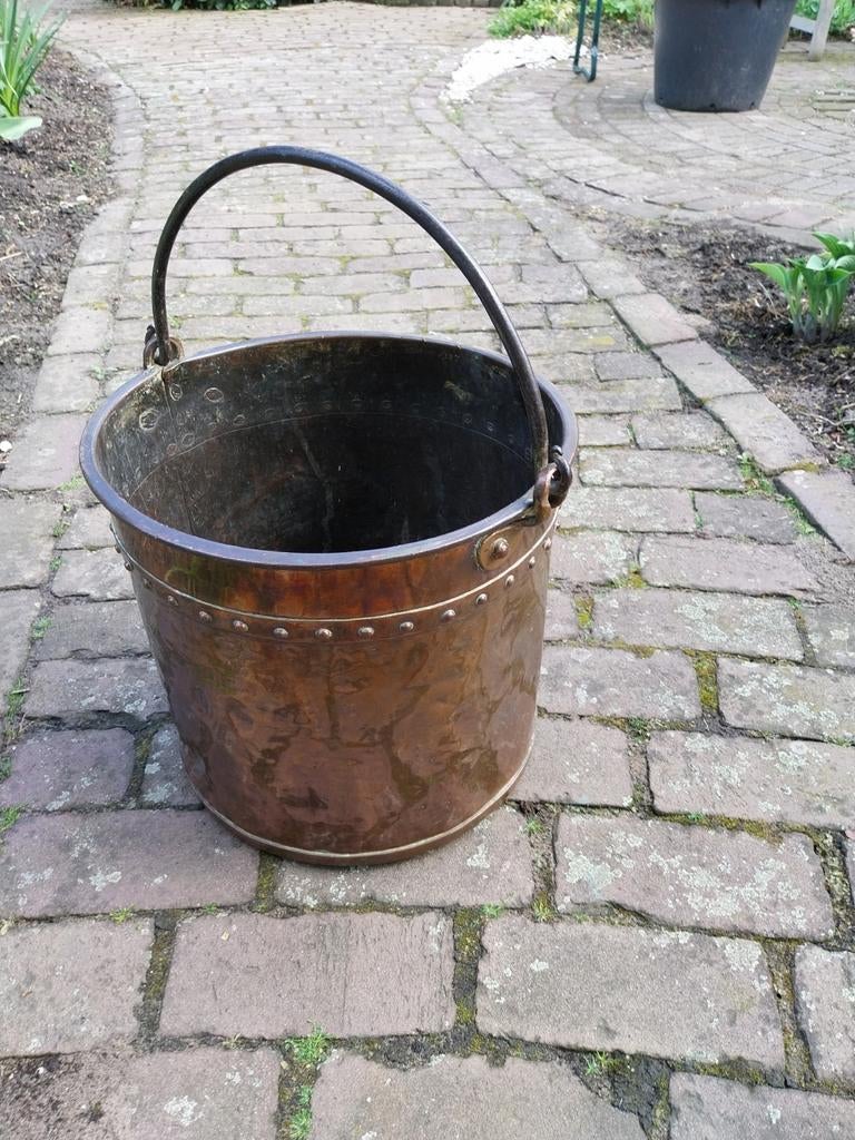 Rood Koperen Houtbak - Hoog 30cm, Doorsnee 32cm, Antiek en Kunst, Ophalen of Verzenden, Koper