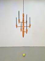 Spoel hout chandelier hangende kandelaar brutalist ‘60  , Ophalen of Verzenden, N, Kandelaar, Hout