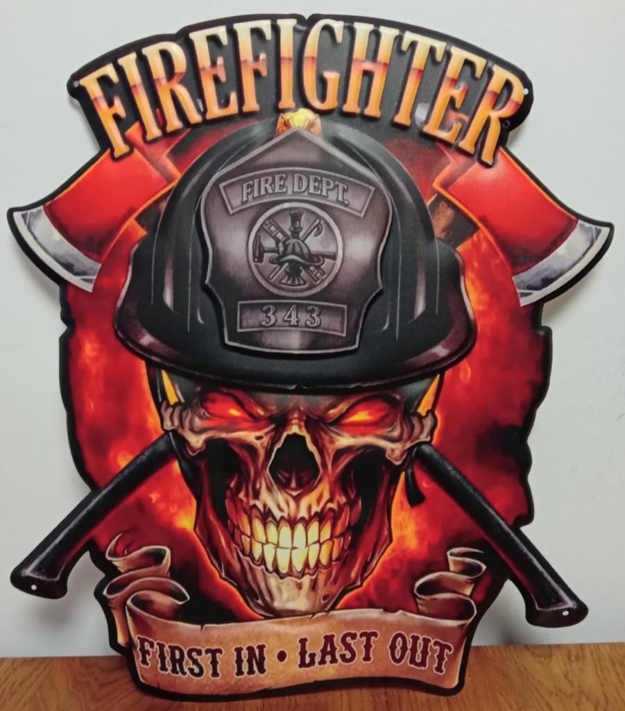 Firefighter brandweer skull relief reclamebord van metaal, Info@deconoord.nl, Deco Noord, Nieuw, Ophalen of Verzenden