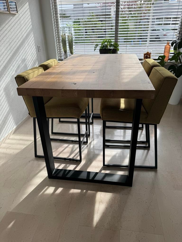 Eiken bartafel met 4 stoelen - Goossens, Huis en Inrichting, Tafels | Eettafels, Ophalen, Eikenhout, 50 tot 100 cm, Zo goed als nieuw
