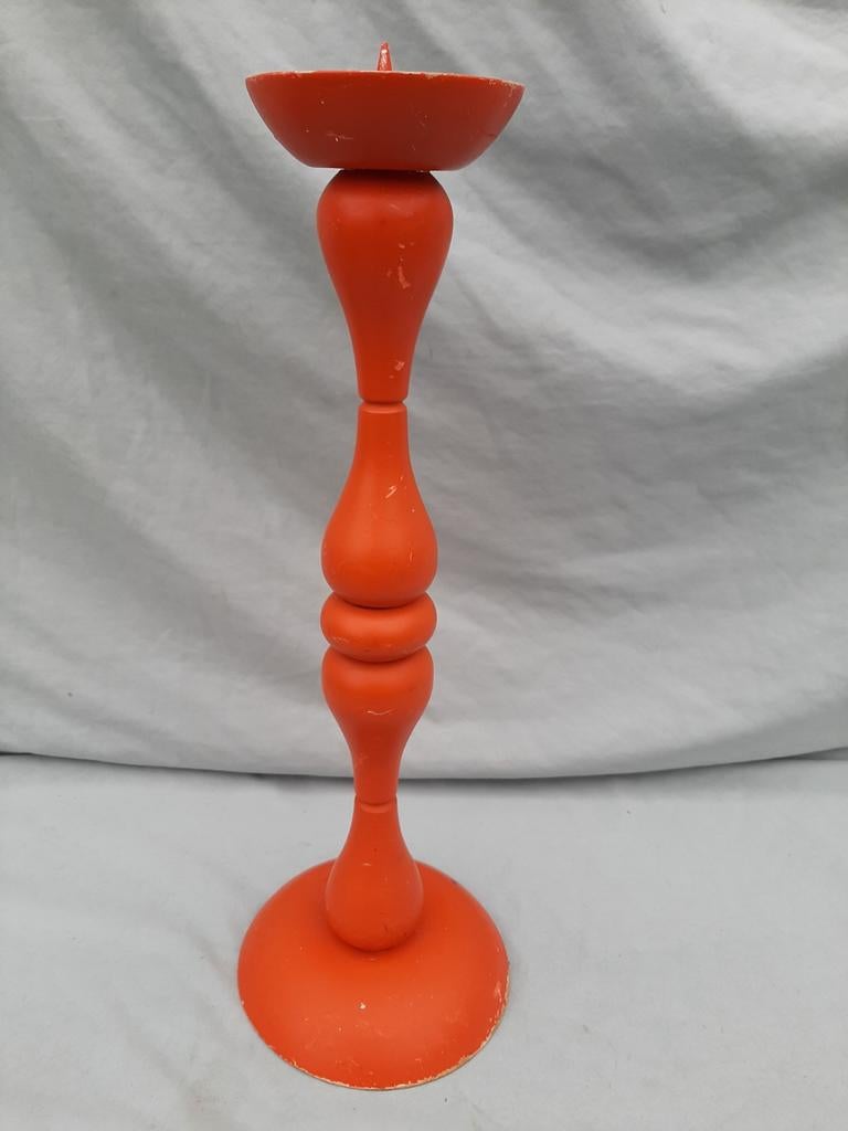 Oranje houten vintage kandelaar / jaren 70, Ophalen of Verzenden
