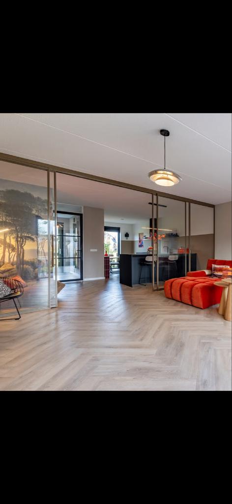 Stalen schuifdeur met glas, 260x538 cm, Ophalen, Gebruikt, Binnendeur, Schuifdeur