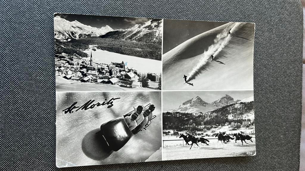 Zwitserland St Moritz 4 luik bobsleeërs, Ophalen of Verzenden, 1960 tot 1980, Gelopen, Overig Europa