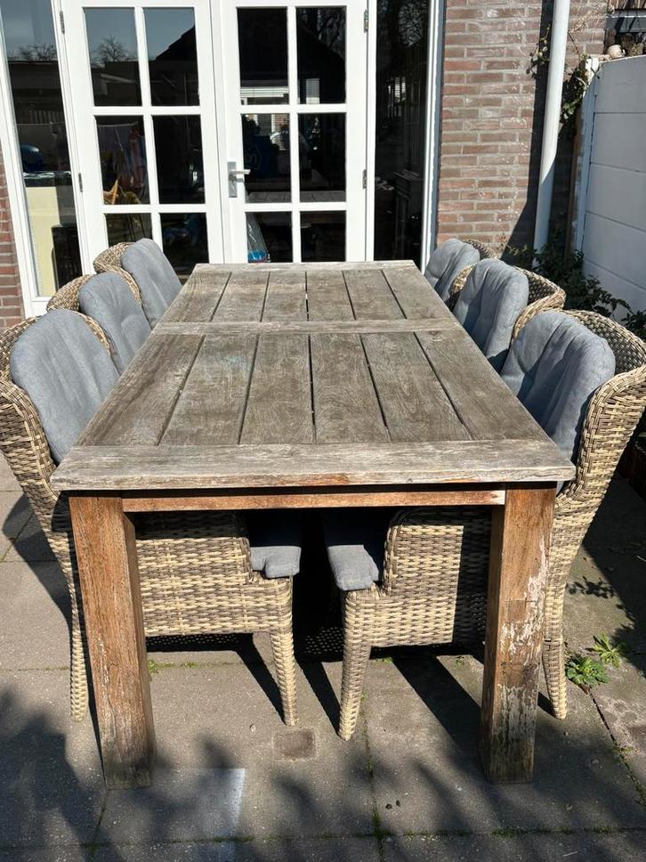 Tuinset, teak houten tafel en 6 stoelen, Tuin en Terras, Tuinsets en Loungesets, Gebruikt, Tuinset, Teakhout, 6 zitplaatsen, Eettafel