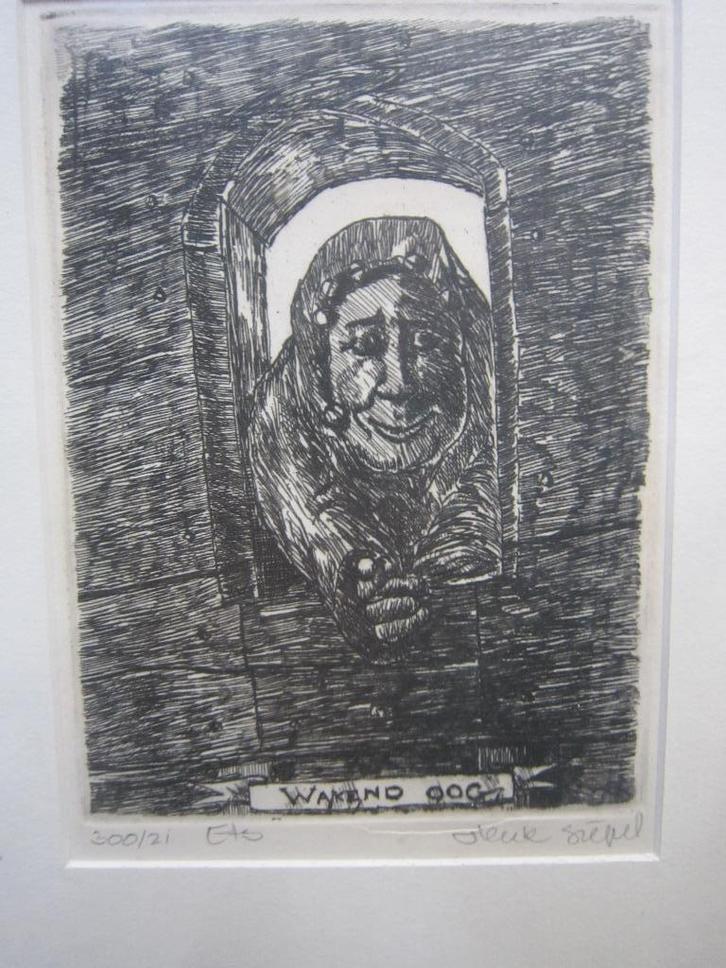 Het Wakend OOG, zwart-wit ets van Henk Siepel, Antiek en Kunst, Kunst | Etsen en Gravures, Ophalen of Verzenden