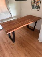 Massief houten tafel met gecoat stalen poten, Huis en Inrichting, Tafels | Eettafels, Gebruikt, 150 tot 200 cm, Vier personen