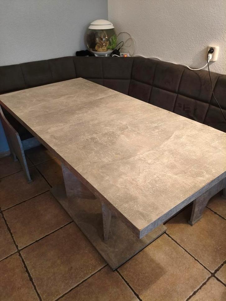 Eettafel met hoekbank eetkamerstoel betonlook grijs, Huis en Inrichting, Tafels | Eettafels, Gebruikt, 50 tot 100 cm, 100 tot 150 cm