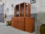 Jaren 80 Deens Design Wandmeubel | Vintage Vitrine Kast Teak, Gebruikt, 150 tot 200 cm, Ophalen of Verzenden, Glas
