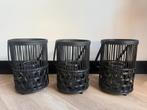 Set van 3 zwarte bamboe lantaarns, Ophalen, Zwart, Zo goed als nieuw, Hout