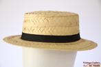 Vintage zonne strohoed Boater hoed dik stro 58 x 2 unisex, Kleding | Dames, Ophalen of Verzenden, Hoed, Zo goed als nieuw, 58 cm (L, 7¼ inch) of meer
