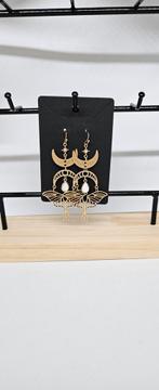 Gouden Luna Moth & Maan Oorbellen (Witchy/Boho/Celestial), Met kristal, Overige materialen, Hangers, Nieuw