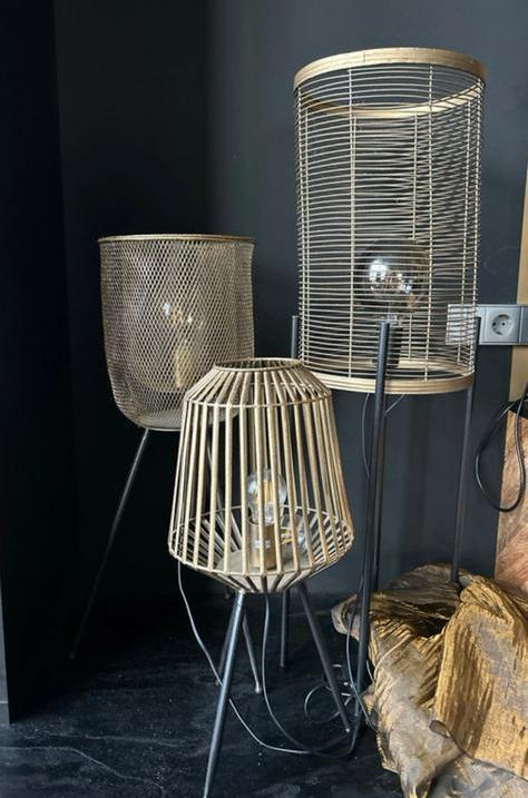 3 stalampen  goud mer zwart metaal, Huis en Inrichting, Lampen | Lampenkappen, Zo goed als nieuw, 50 cm of meer, Rond, Zwart, Ophalen of Verzenden