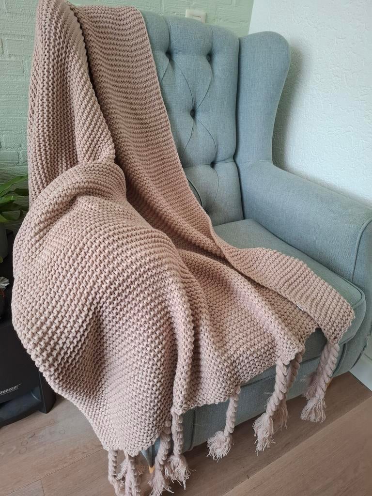 Gebreide plaids met franjes nieuw, Huis en Inrichting, Woonaccessoires | Plaids en Woondekens, Ophalen of Verzenden, Nieuw