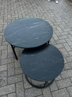 Bijzettafel/Set - Zwart Metaal frame met stenenblad, Huis en Inrichting, Ophalen, 50 tot 100 cm, Rond, Zo goed als nieuw