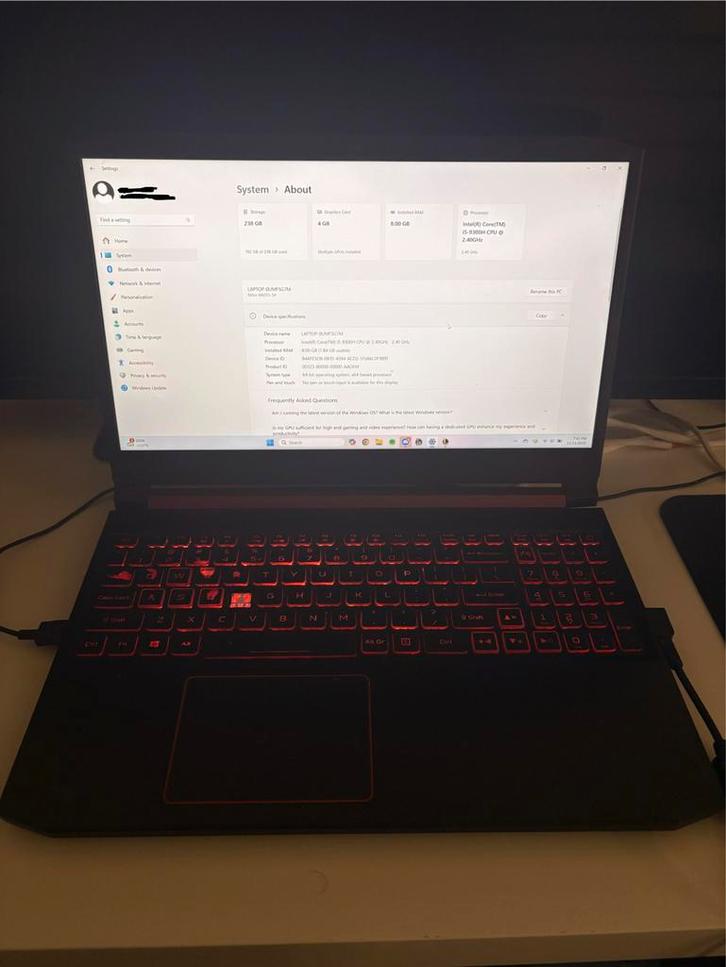 Acer Nitro 5 AN515-54 Gaming Laptop, Computers en Software, Windows Laptops, Gebruikt, 15 inch, SSD, 2 tot 3 Ghz, 8 GB, Qwerty