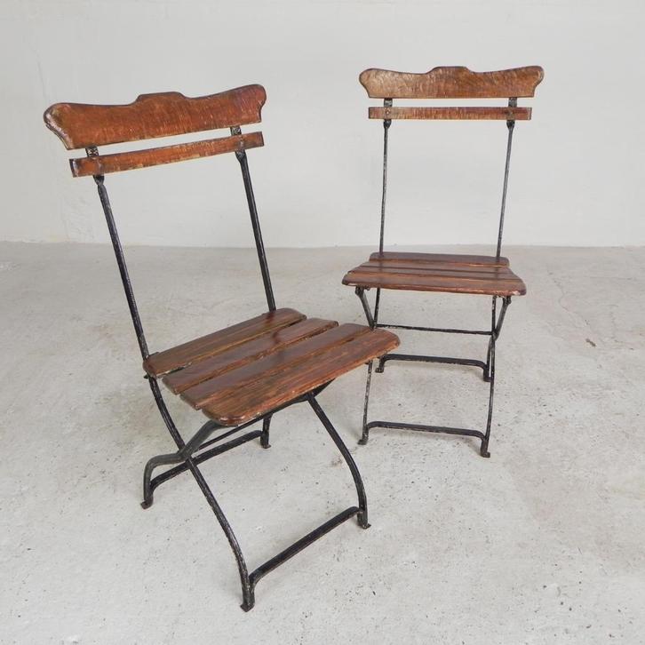 Set van 2 klapstoelen, terrasstoelen, jaren 30, Antiek en Kunst, Antiek | Meubels | Stoelen en Banken, Ophalen of Verzenden