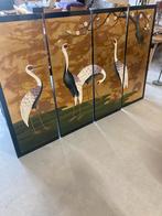 Kunstwerk Aziatisch 4-luik paradijsvogels bladgoud, Ophalen of Verzenden
