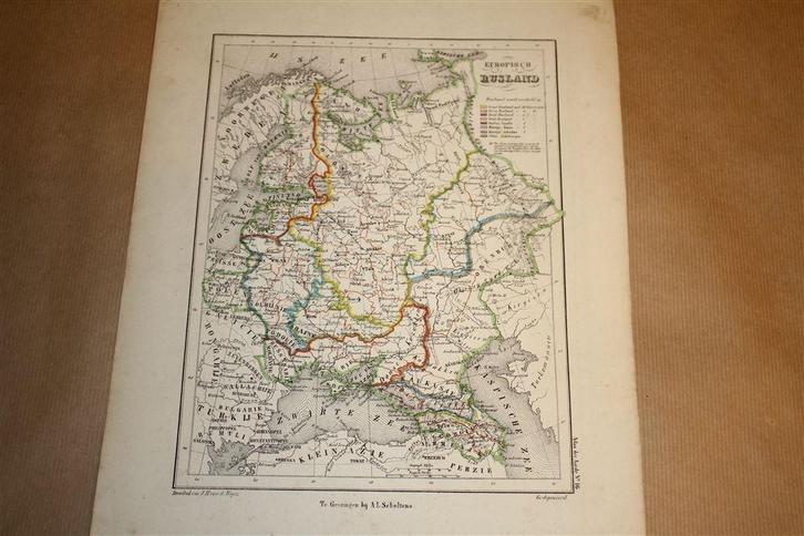 Zeldzame antieke kaart - Europees Rusland - 1860 !!, Boeken, Atlassen en Landkaarten, Gelezen, Landkaart, Nederland, 1800 tot 2000