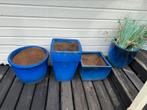 Bloempotten set van 8 stuks blauw bloembakken, Rond, Zo goed als nieuw, Tuin, Aardewerk