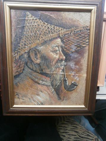 Orientaals schild. Javaanse man op blad geschilderd beschikbaar voor biedingen