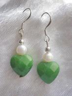 Mooie Zilveren Oorhangers met bol Hartje van Aventurijn, Verzenden, Zilver, Oorbellen, Met edelsteen