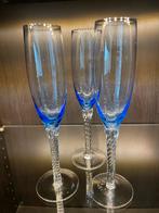 Oude Champagneglazen met Blauw Accent, Antiek en Kunst, Antiek | Glas en Kristal, Verzenden