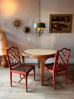 Faux Bamboo bamboe tafel 2 stoelen vintage, Ophalen, Vintage, Zo goed als nieuw, Rood
