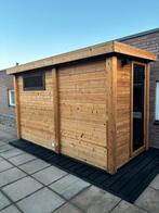 Maatwerk thermowood buitensauna met voorruimte. Sauna, Ophalen of Verzenden, Zo goed als nieuw