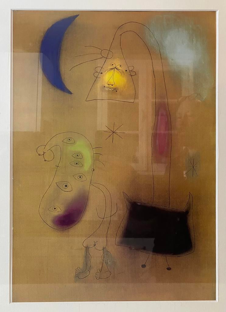 Miro art print vsn schilderij Figures in the night 80 x 60, Huis en Inrichting, Ophalen, Gebruikt, 50 tot 75 cm, Onbekend