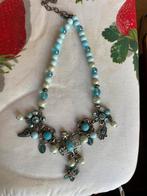 Blauwe Ketting met Bloemmotieven, Blauw, Ophalen of Verzenden, Zo goed als nieuw, Overige materialen
