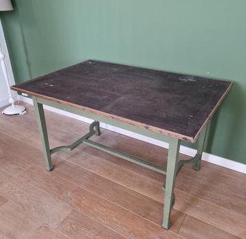 tafel antiek leren blad groen onderstel beschikbaar voor biedingen