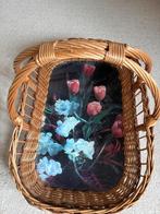 Vintage rieten dienblad met bloemmotief, Gebruikt, 50 tot 100 cm, Ophalen of Verzenden, Minder dan 50 cm