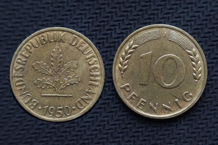 Muntgeld Duitsland 10 Pfennig 1950J, Postzegels en Munten, Munten | Europa | Niet-Euromunten, Losse munt, Duitsland, Ophalen of Verzenden