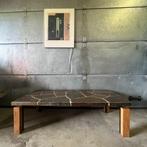 Grote vintage jaren 60 70 natuursteen en teak salontafel, Huis en Inrichting, Tafels | Salontafels, Ophalen, Gebruikt, 100 tot 150 cm