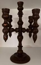 SALE! HOUTEN KANDELAAR voor 5 kaarsen - 32 cm + 15 kaarsen, Gebruikt, Verzenden, Kandelaar, Hout